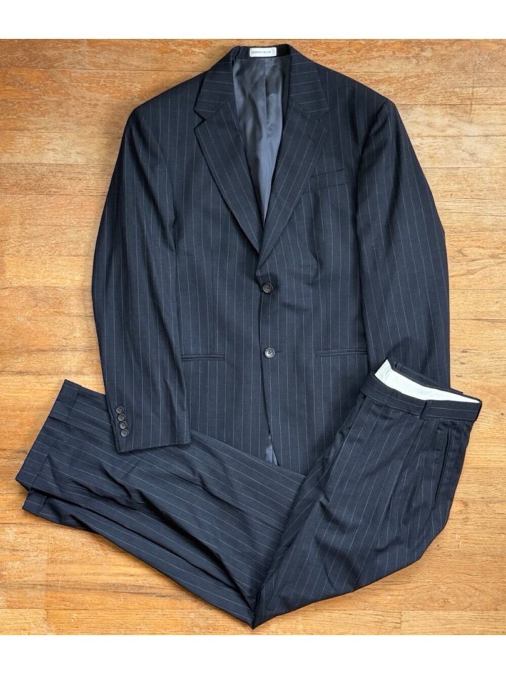 Vintage Mens Charcoal Gray Pinstripe Suit Size 38R Blazer 32x31 Pants 90s Wool